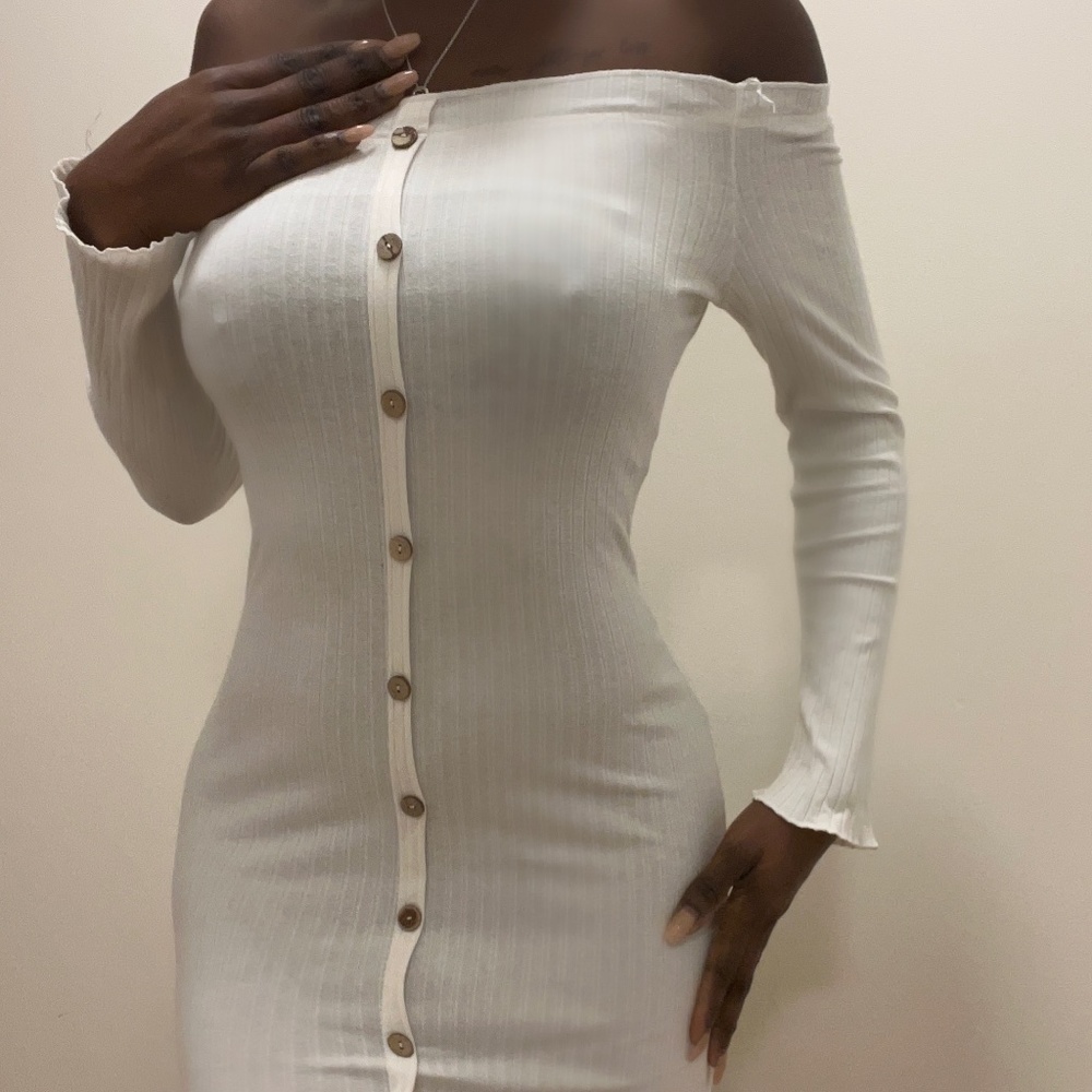 White Imitation Button Down Dress